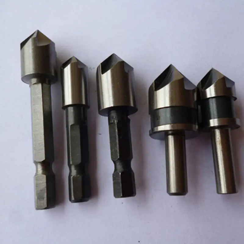 5pcs/lot Industrial Countersink Drill Bit Set 5 Flutes 